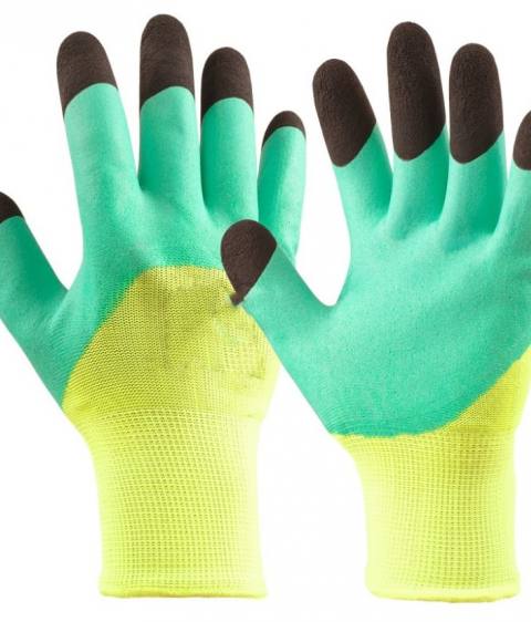 Перчатки нейлон облитые резиной Черно-Зеленые