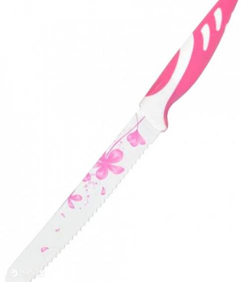 Нож - для хлеба розовый Цветы