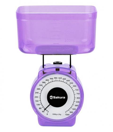 Весы SAKURA   Кухонные механич. 1 кг., фиолетовые