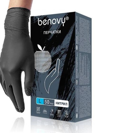 Перчатки виниловые BENOVY , размер L, цвет черный