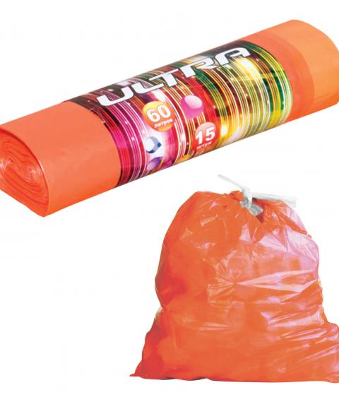 Мешок для мусора 65 л, 15 шт , оранжевые с завязками