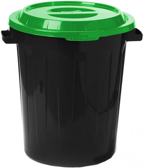 Бак  для мусора 90л с крышкой  Ярко- зеленая крышка